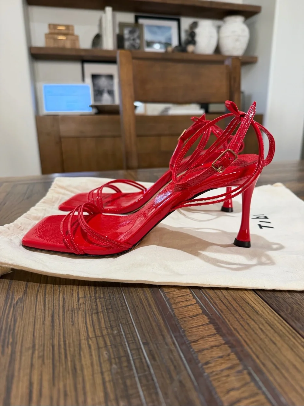 Tibi Guy Naplack Sandal Cherry Red Strappy Heels Sz 40
